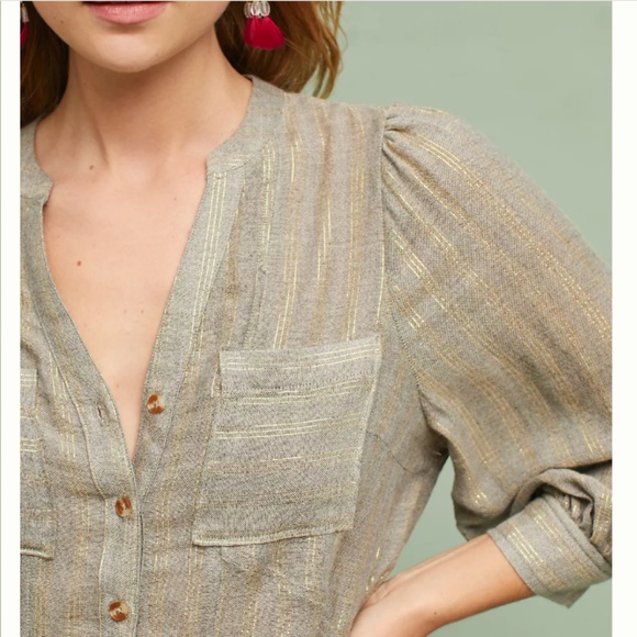 ANTHROPOLOGIE Itzel Metallic Buttondown Top by Akemi+Kin - Size 12 - Picture 2 of 16